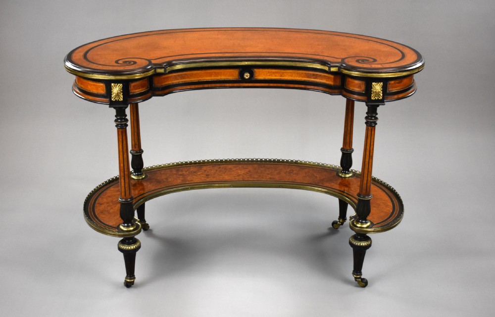 Victorian Walnut & Amboyna Writing Table by Gillows View III