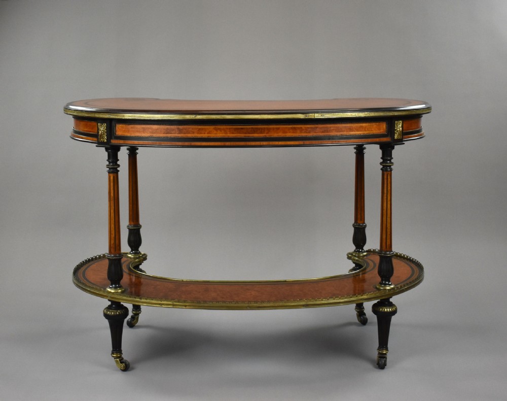 Victorian Walnut & Amboyna Writing Table by Gillows View V