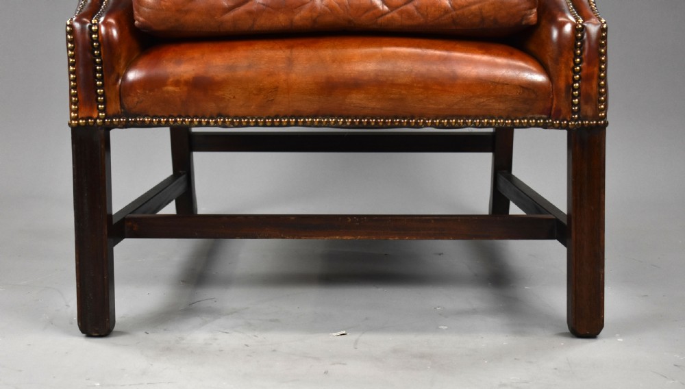 George II Style Brown Leather Hand Dyed Wingback Armchair View VII