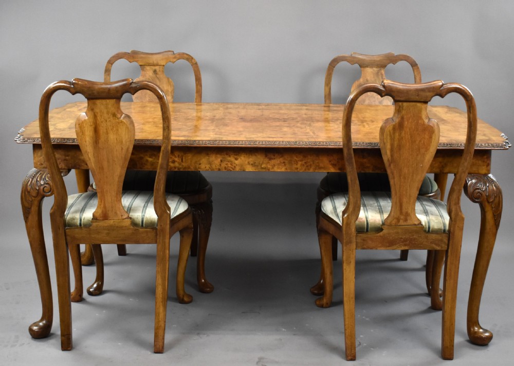 Queen Anne Style Burr Walnut Table & Chairs View III