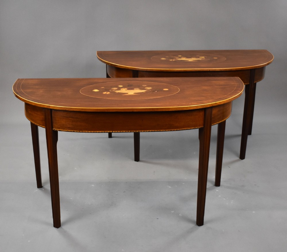 Pair of George III Mahogany Demi Lune Console Tables