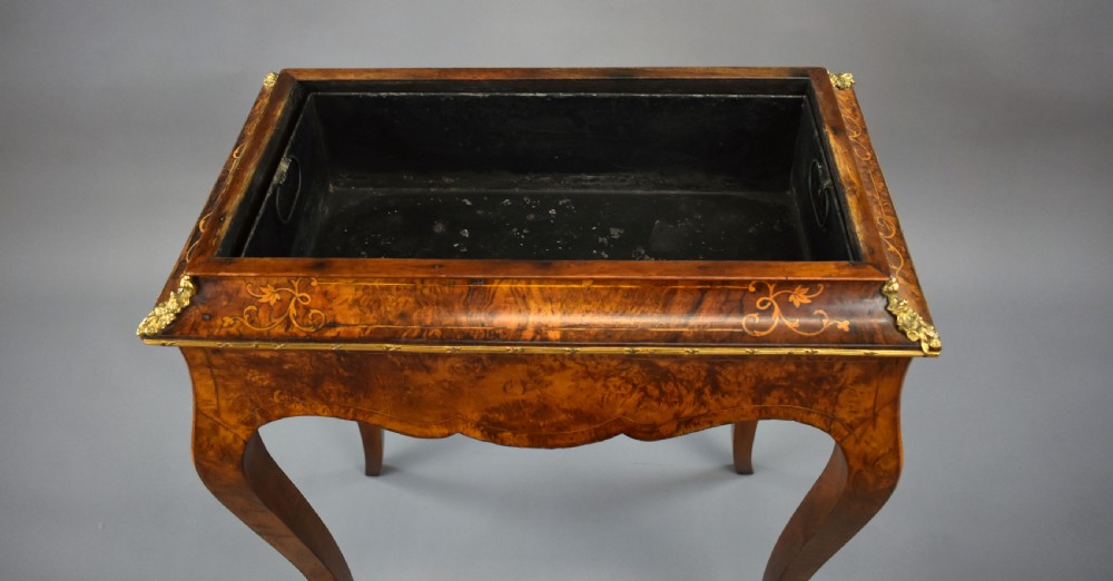 Victorian Burr Walnut Inlaid Jardiniere View XIX