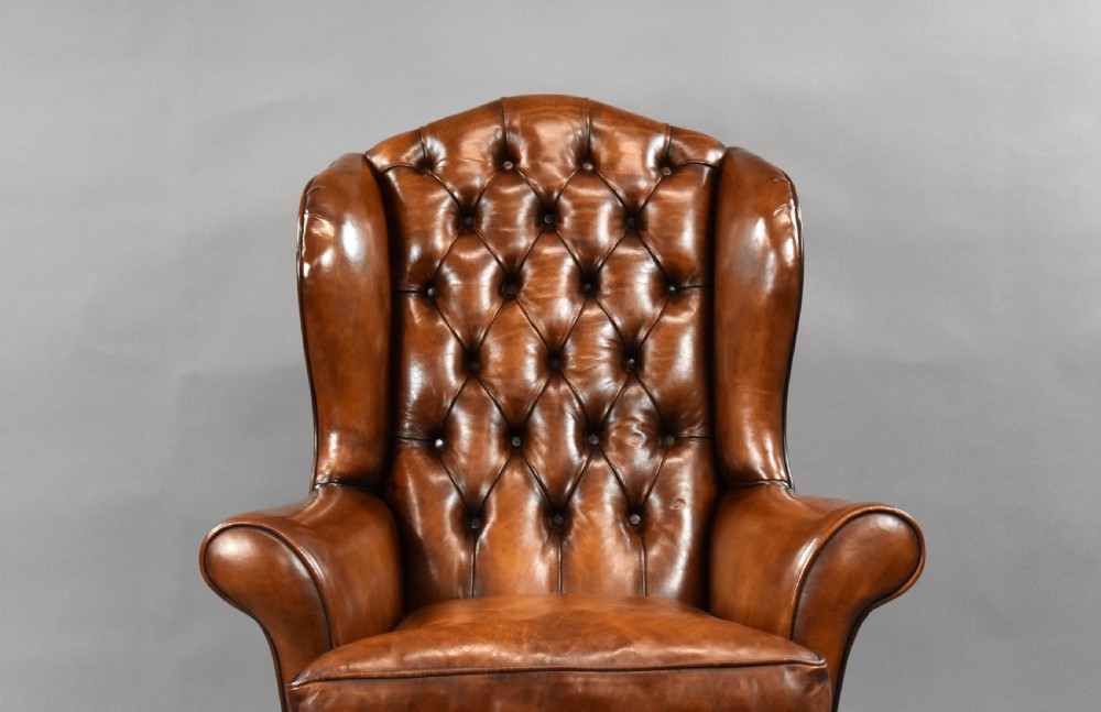 Edwardian Hand Dyed Leather Wing Back Armchair View III