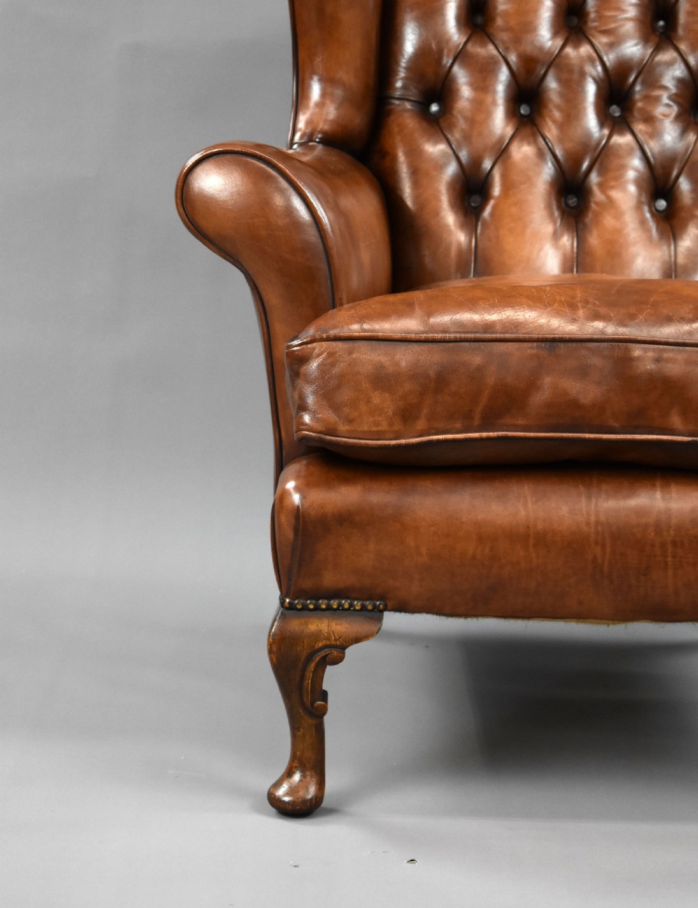 Edwardian Hand Dyed Leather Wing Back Armchair View IV