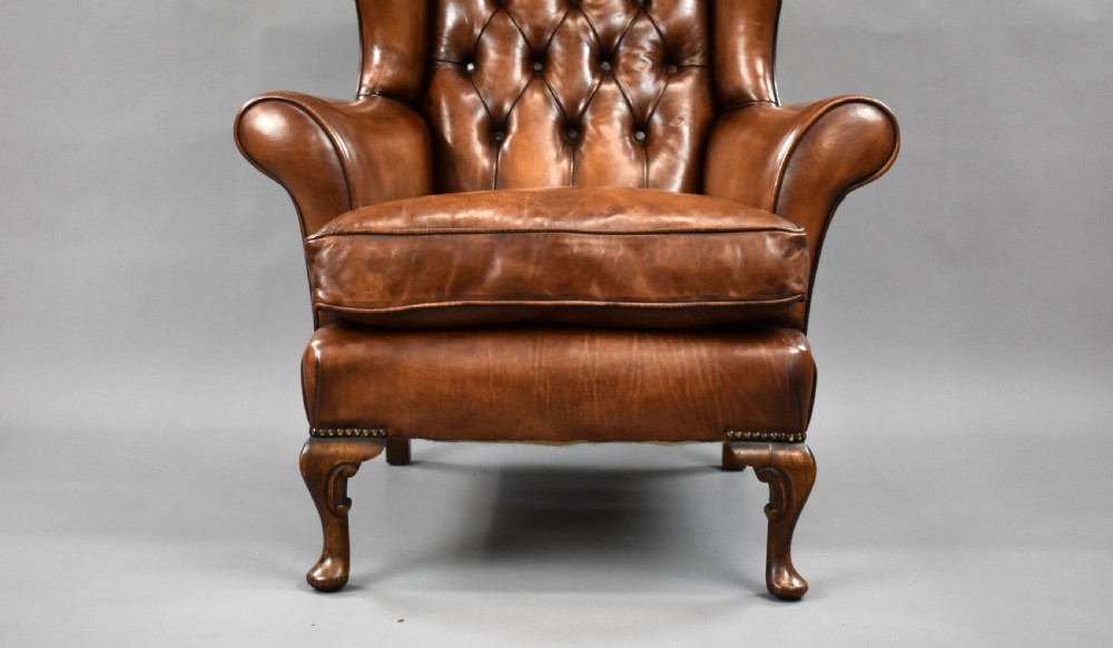 Edwardian Hand Dyed Leather Wing Back Armchair View V