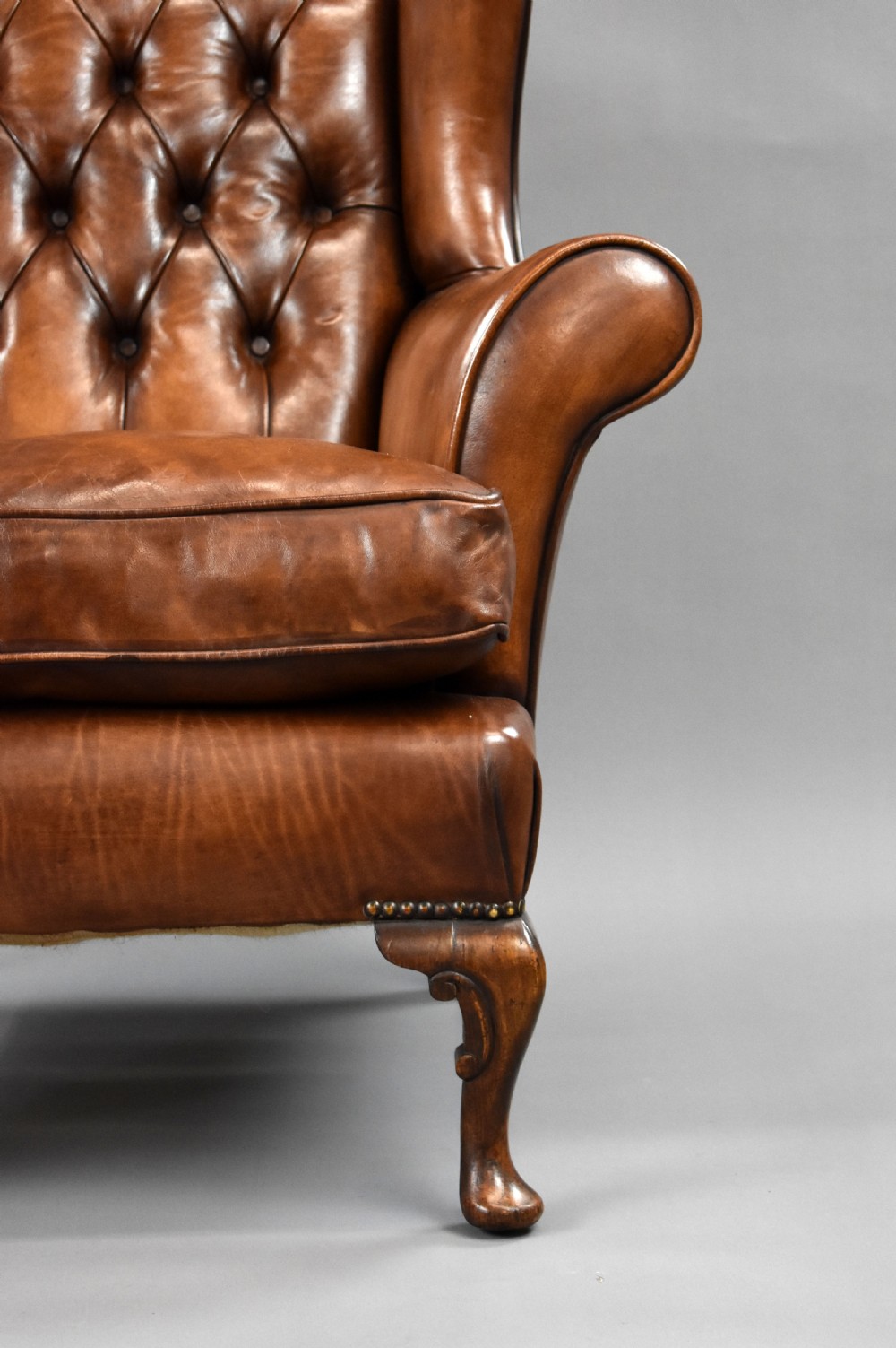 Edwardian Hand Dyed Leather Wing Back Armchair View VI