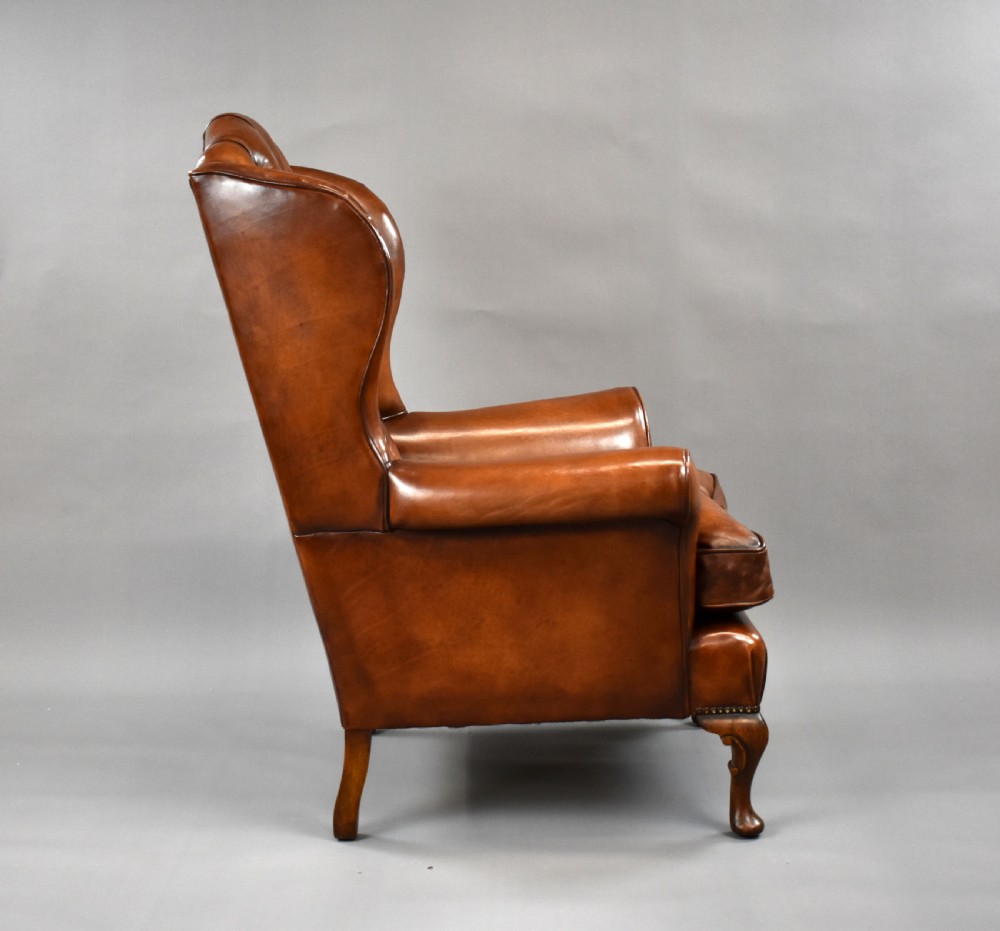 Edwardian Hand Dyed Leather Wing Back Armchair View VII