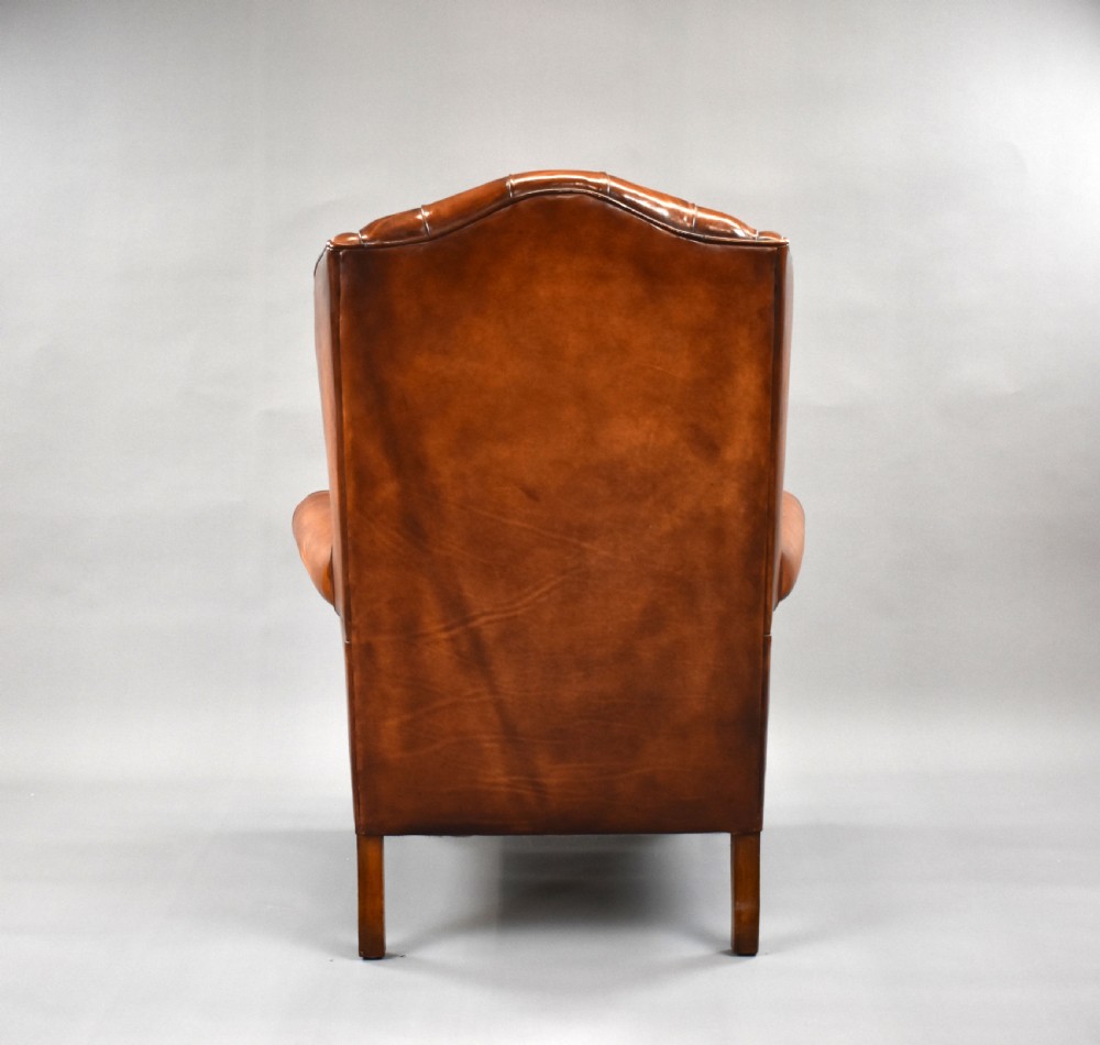 Edwardian Hand Dyed Leather Wing Back Armchair View VIII