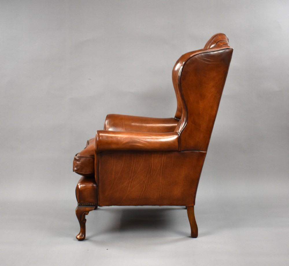 Edwardian Hand Dyed Leather Wing Back Armchair View IX