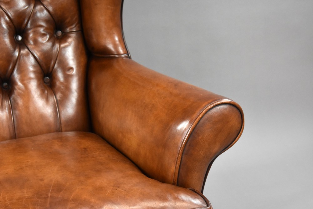 Edwardian Hand Dyed Leather Wing Back Armchair View XIII