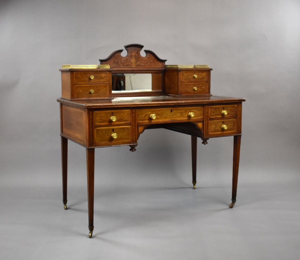 Victorian Mahogany and Marquetry Writing Table by Jas Shoolbred