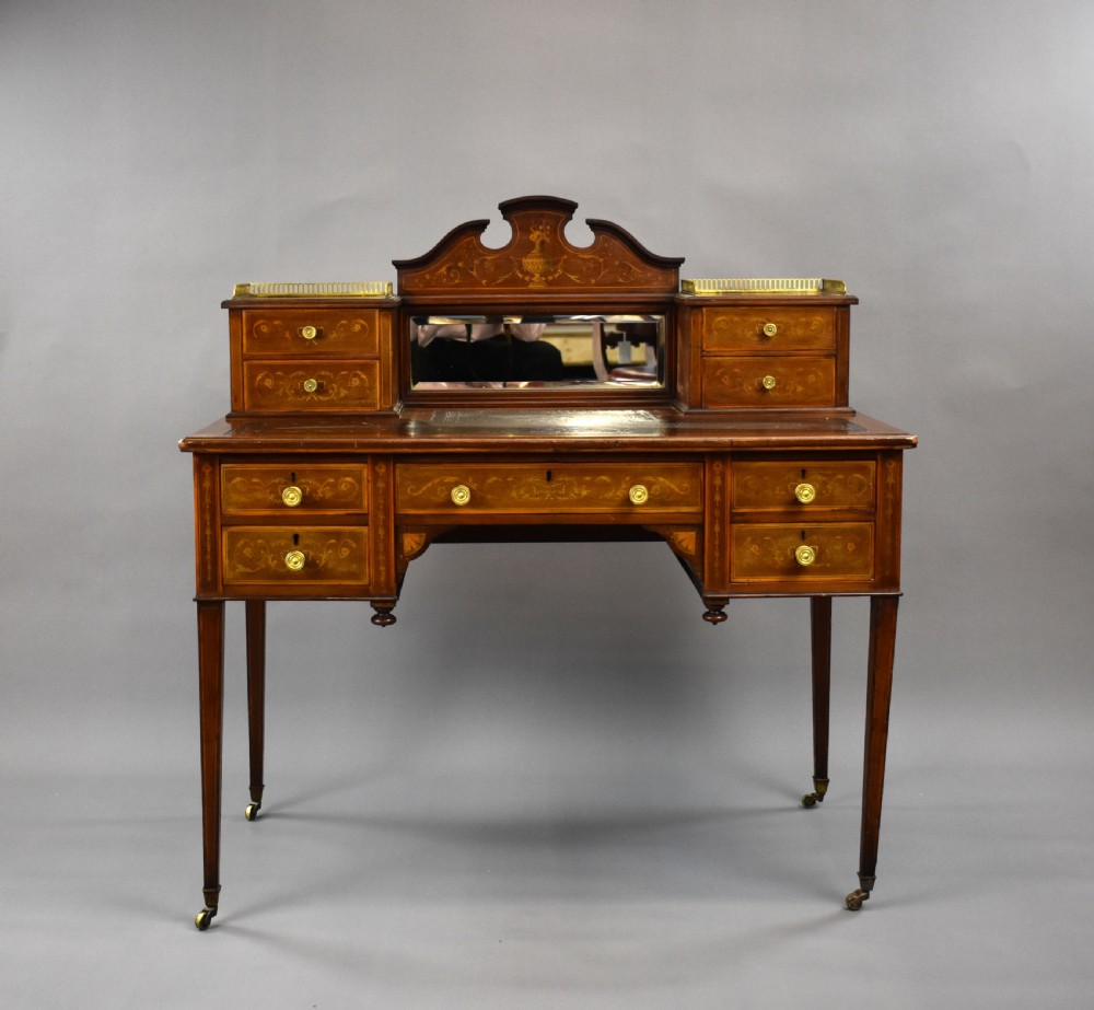 Victorian Mahogany and Marquetry Writing Table by Jas Shoolbred View II