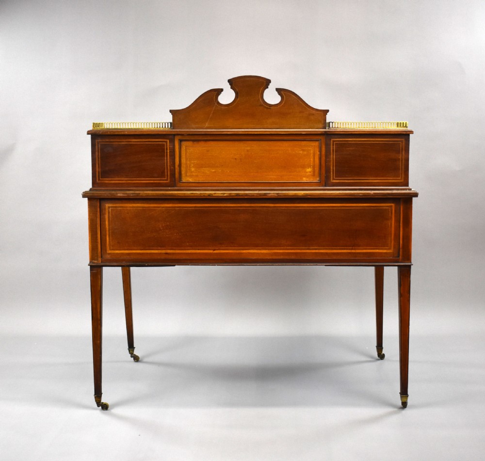 Victorian Mahogany and Marquetry Writing Table by Jas Shoolbred View IV