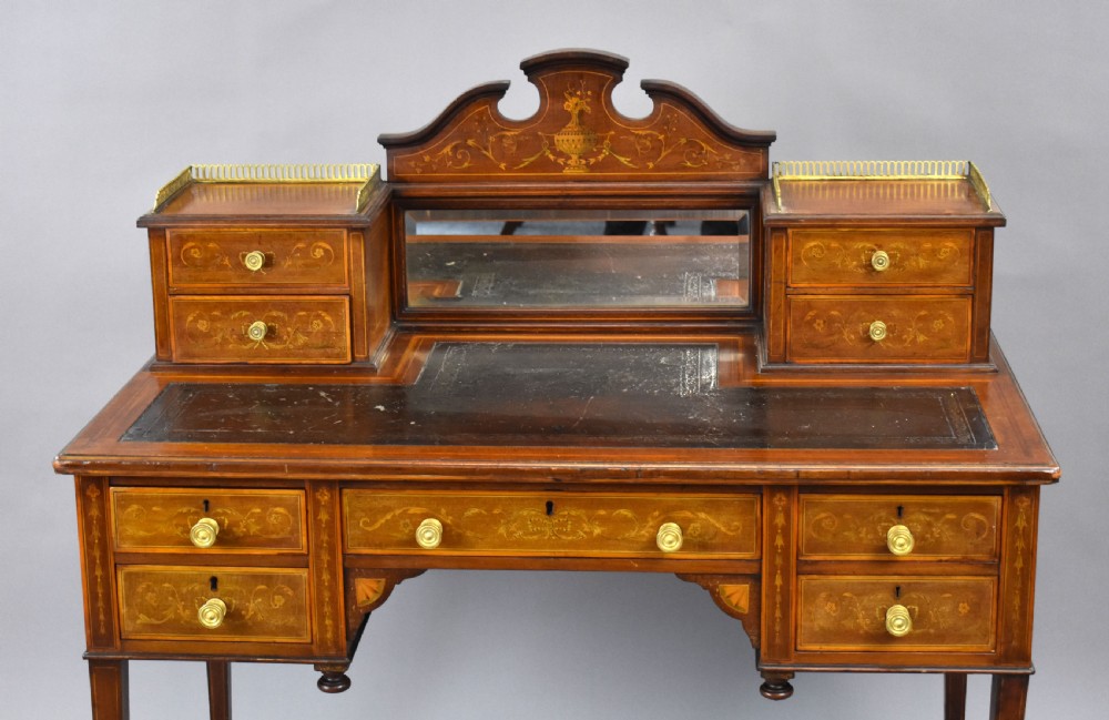 Victorian Mahogany and Marquetry Writing Table by Jas Shoolbred View VI