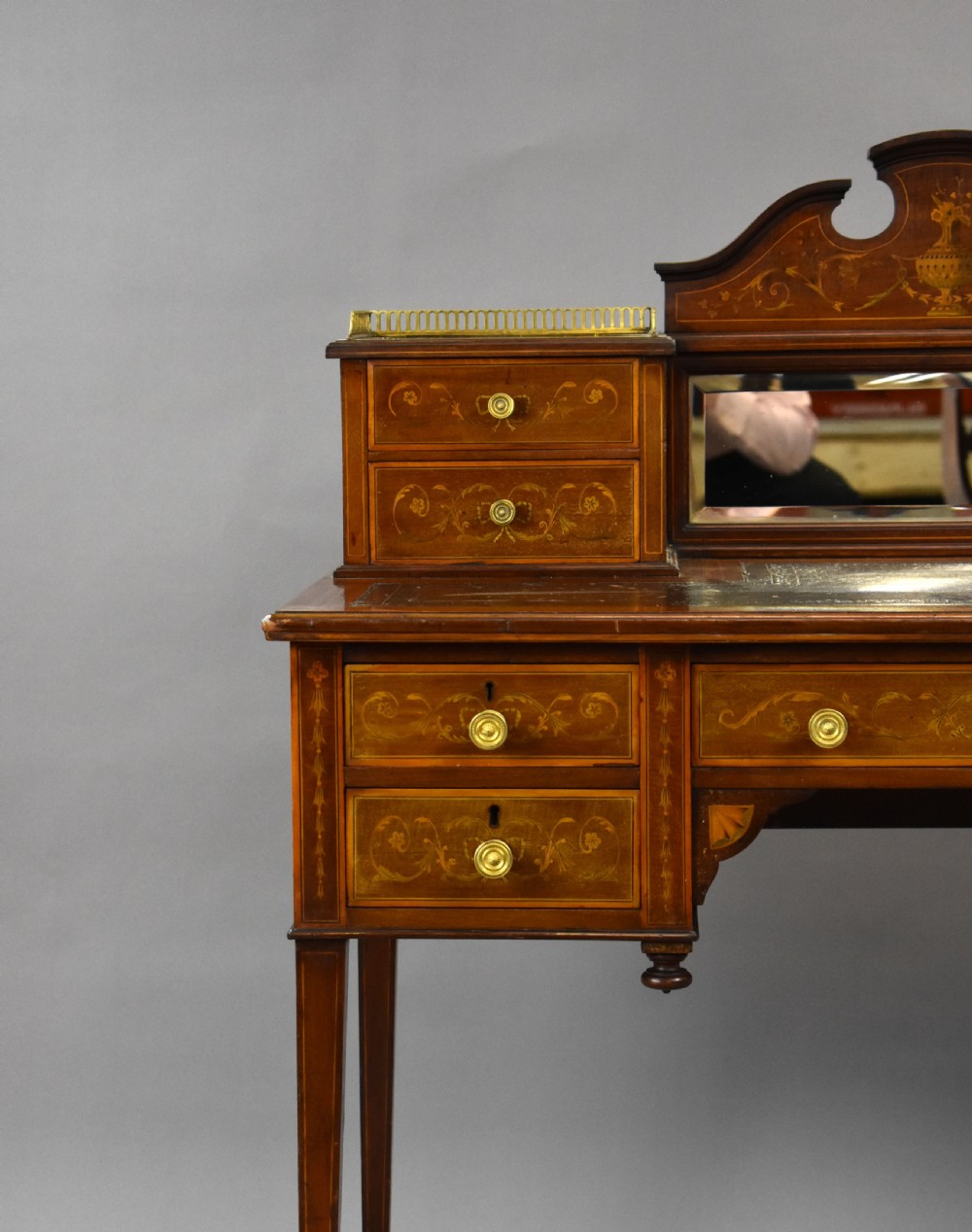 Victorian Mahogany and Marquetry Writing Table by Jas Shoolbred View VII