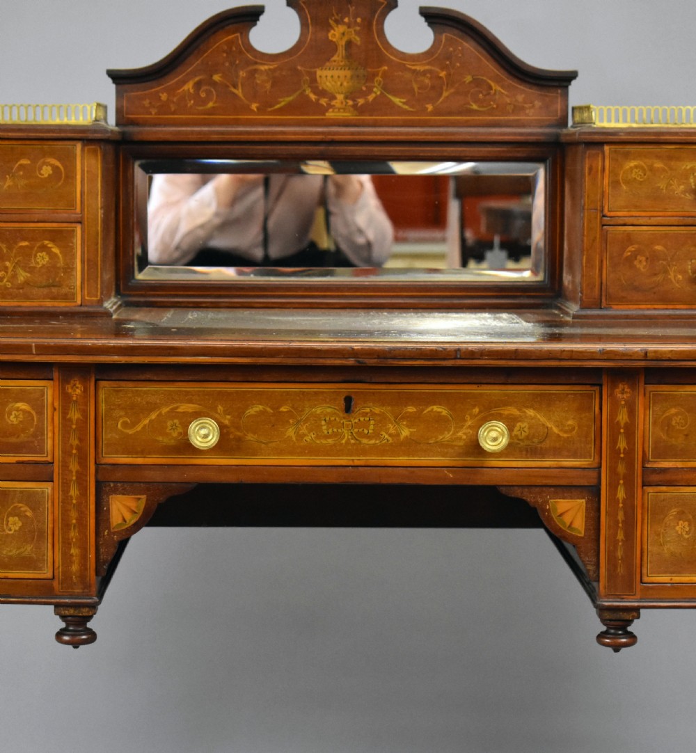 Victorian Mahogany and Marquetry Writing Table by Jas Shoolbred View VIII