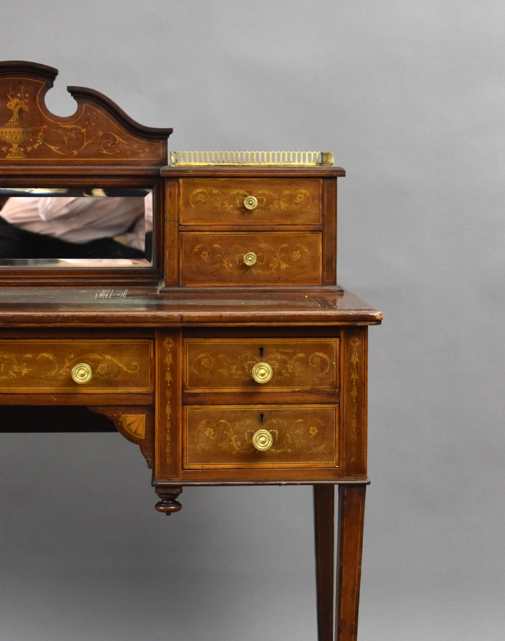 Victorian Mahogany and Marquetry Writing Table by Jas Shoolbred View IX