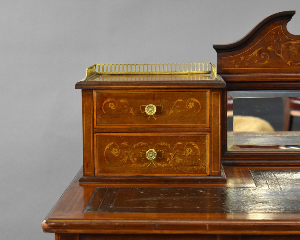 Victorian Mahogany and Marquetry Writing Table by Jas Shoolbred View X