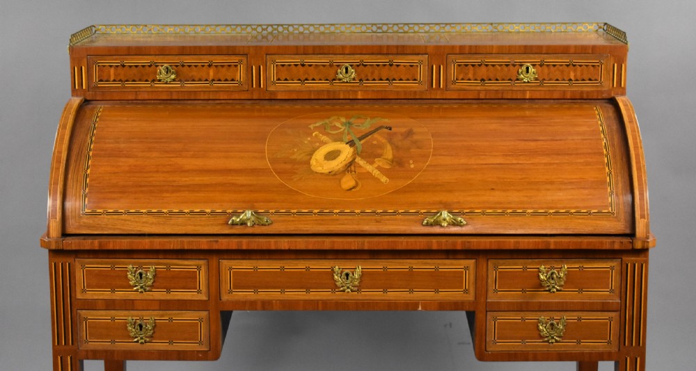 Edwardian Mahogany Inlaid Cylinder Bureau View II