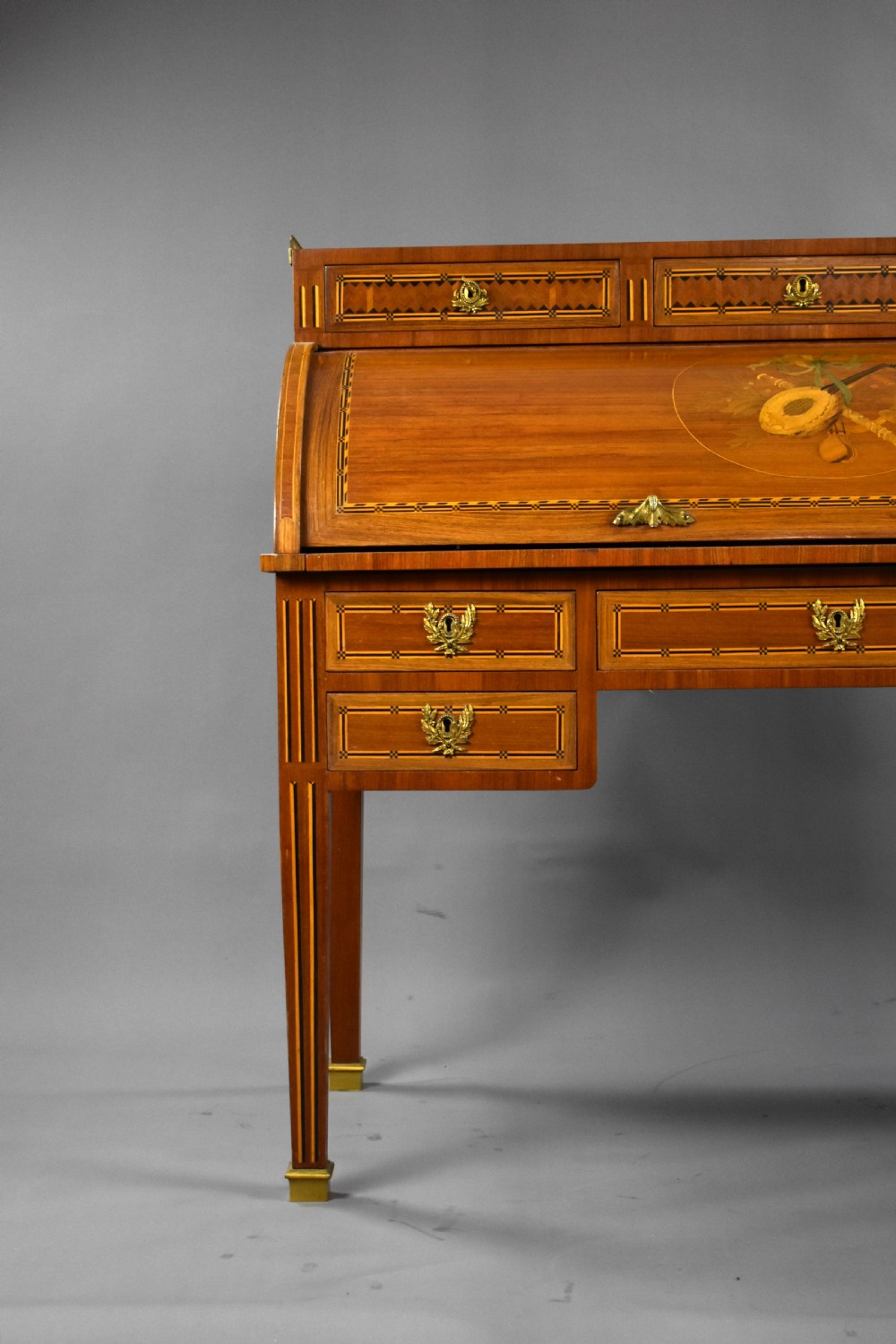 Edwardian Mahogany Inlaid Cylinder Bureau View III