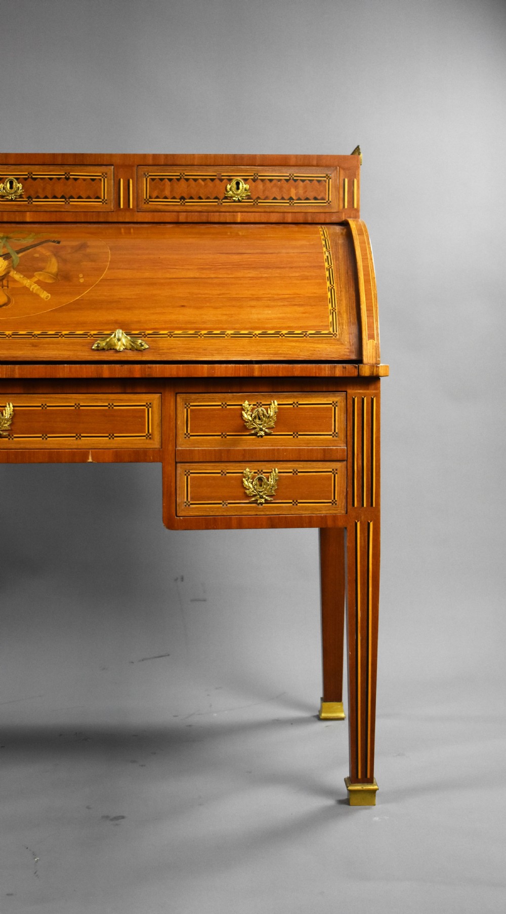 Edwardian Mahogany Inlaid Cylinder Bureau View V