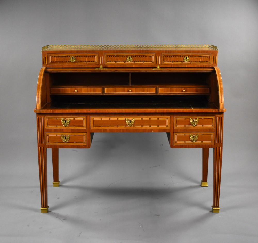 Edwardian Mahogany Inlaid Cylinder Bureau View VI