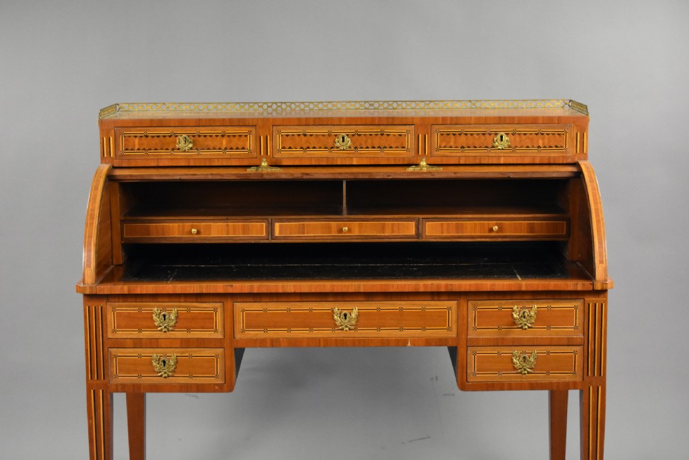 Edwardian Mahogany Inlaid Cylinder Bureau View VII