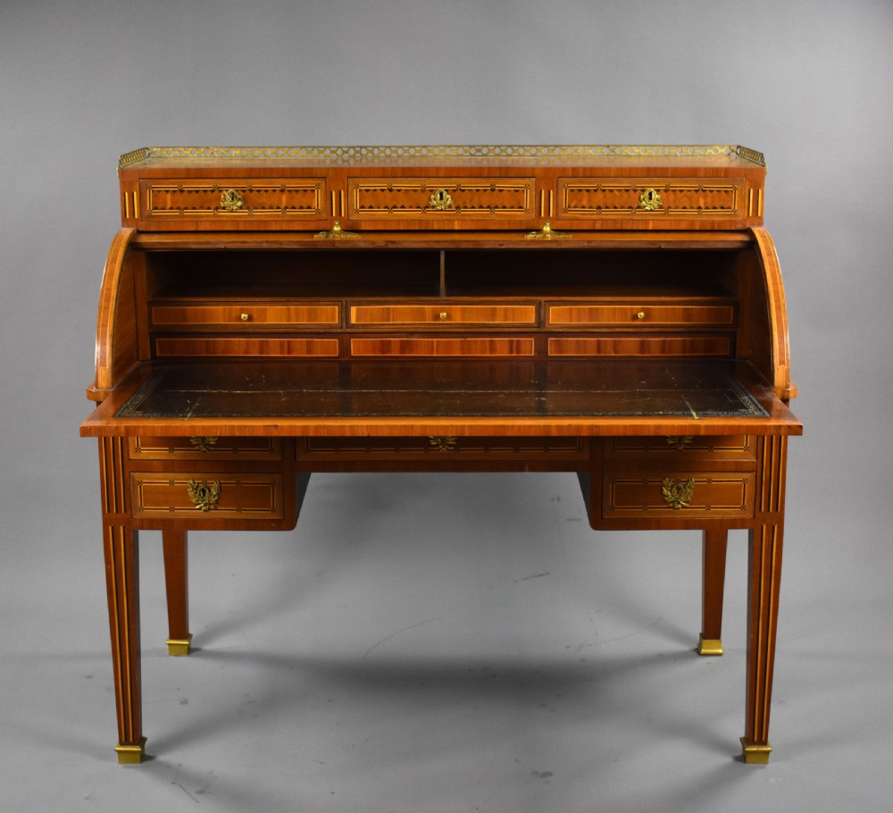 Edwardian Mahogany Inlaid Cylinder Bureau View VIII