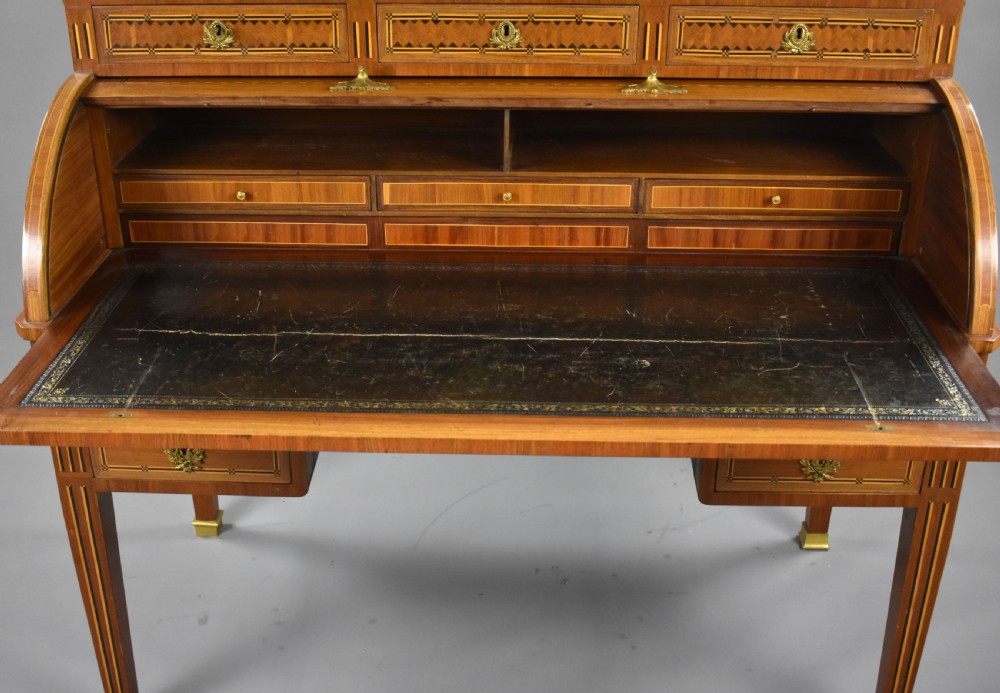 Edwardian Mahogany Inlaid Cylinder Bureau View IX