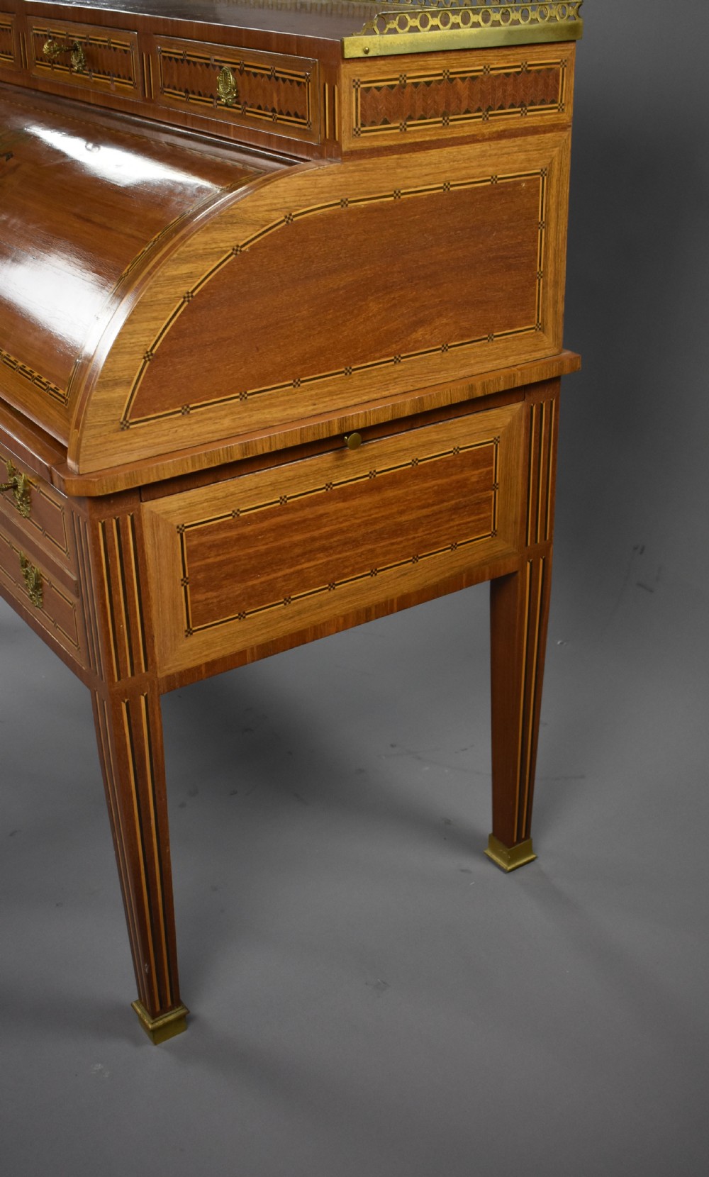 Edwardian Mahogany Inlaid Cylinder Bureau View X