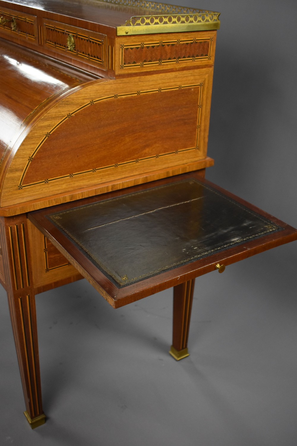 Edwardian Mahogany Inlaid Cylinder Bureau View XI