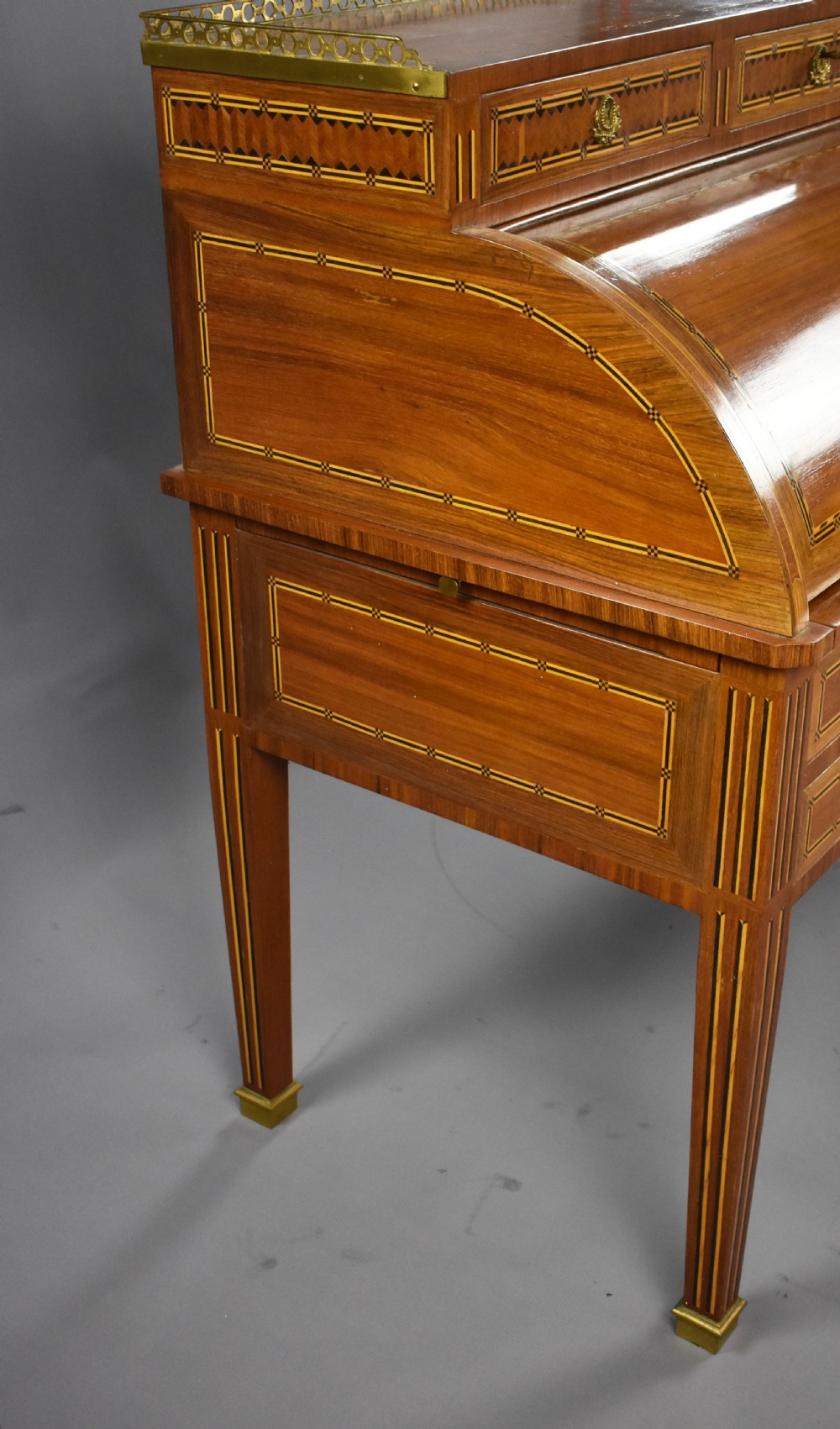 Edwardian Mahogany Inlaid Cylinder Bureau View XII
