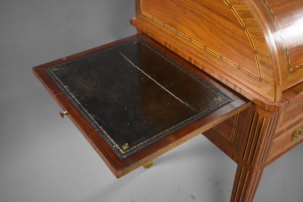 Edwardian Mahogany Inlaid Cylinder Bureau View XIII