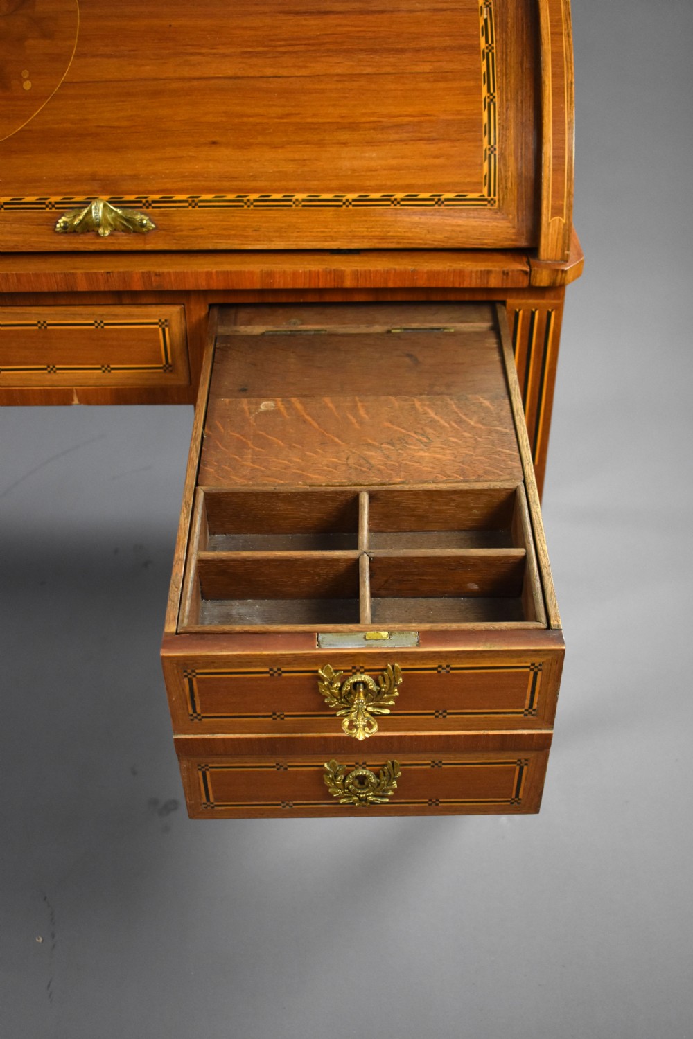 Edwardian Mahogany Inlaid Cylinder Bureau View XIV