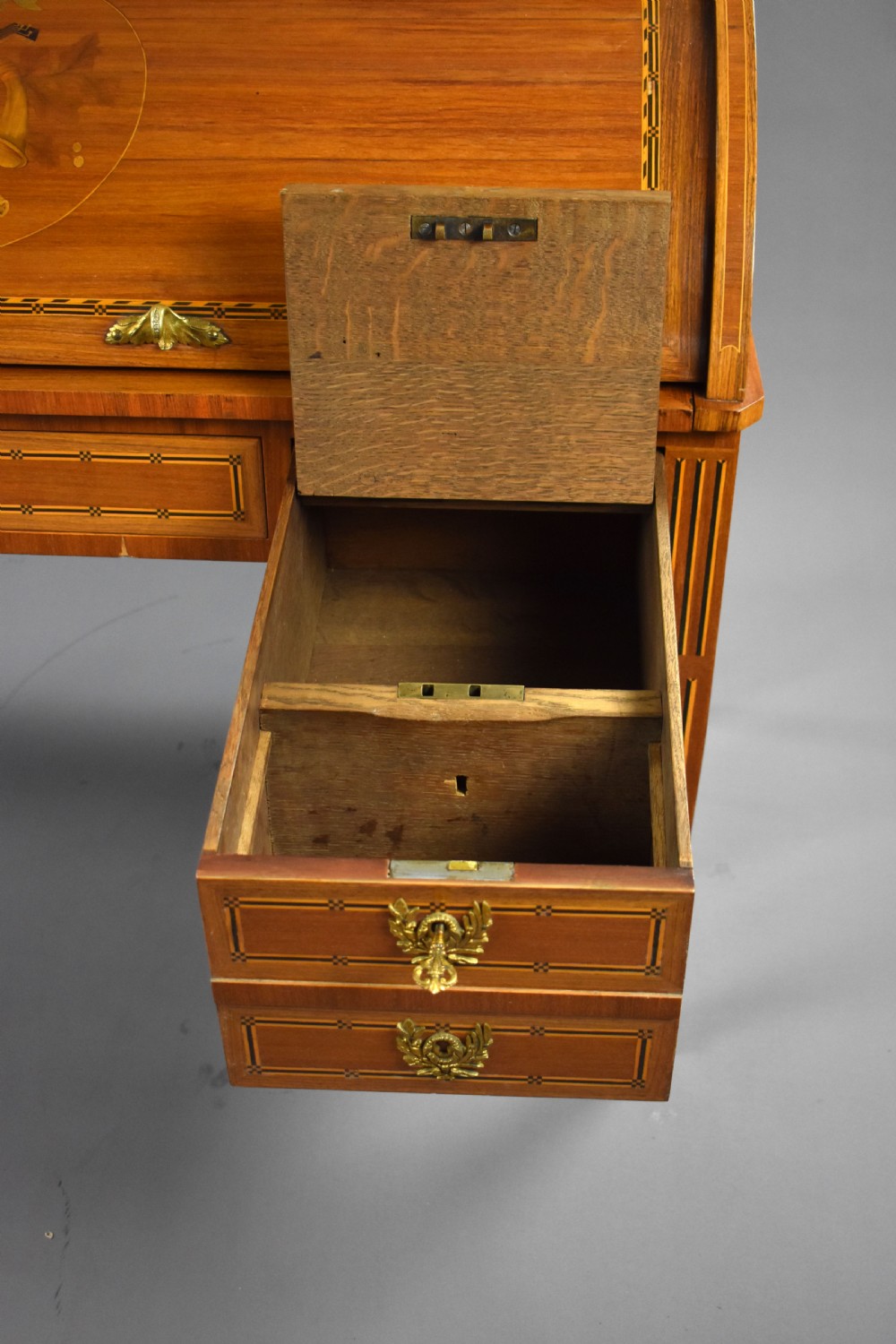 Edwardian Mahogany Inlaid Cylinder Bureau View XV