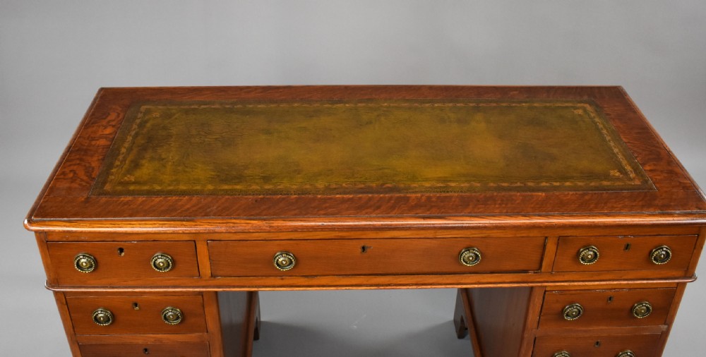 Victorian Oak and Walnut Pedestal Desk View VI