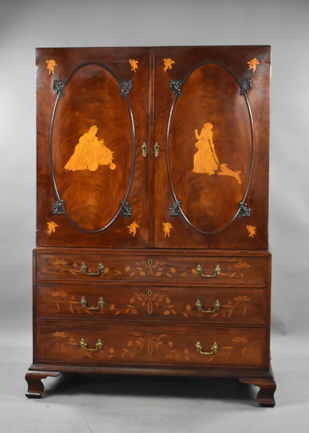 George III Mahogany and Inlaid Clothes Press View II