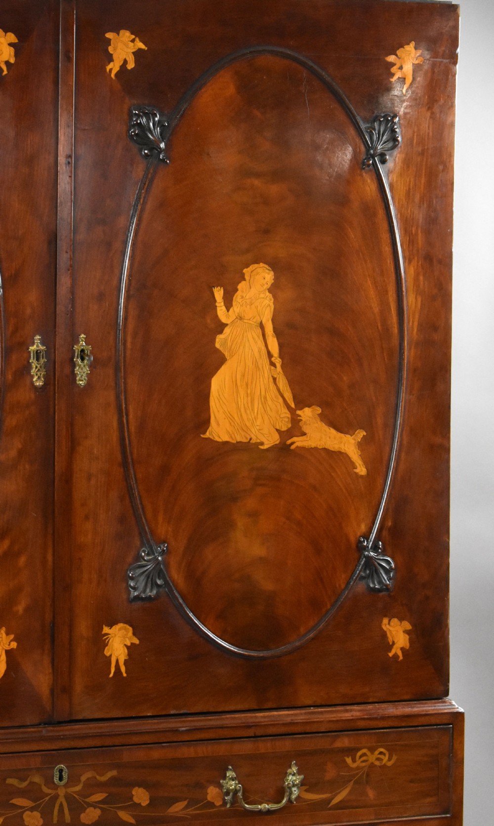George III Mahogany and Inlaid Clothes Press View VI