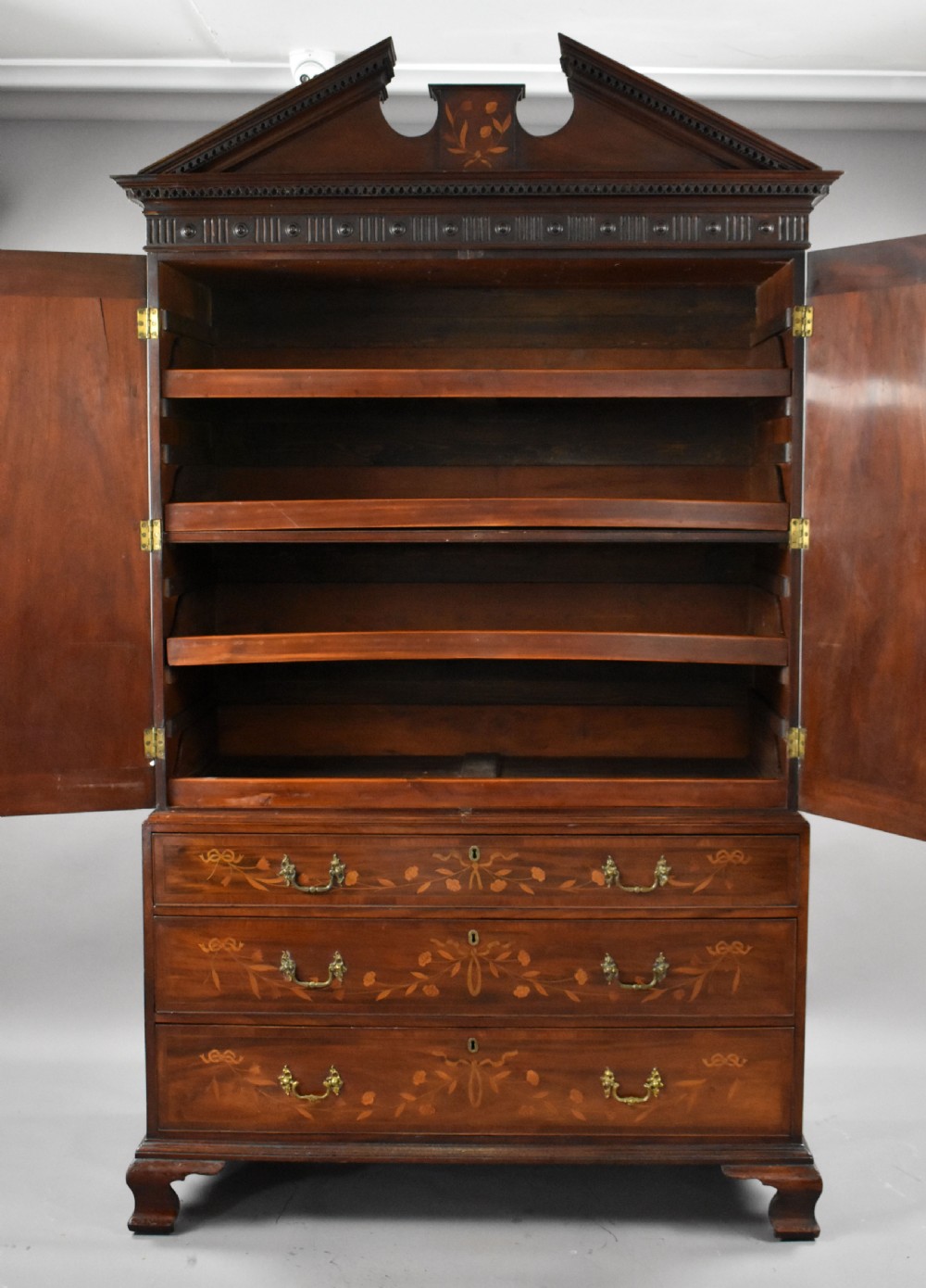 George III Mahogany and Inlaid Clothes Press View VIII