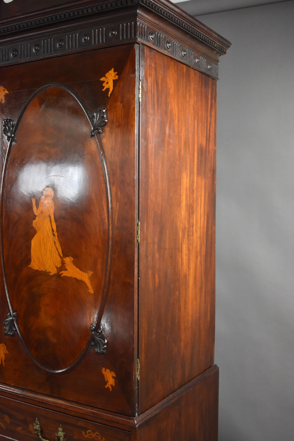 George III Mahogany and Inlaid Clothes Press View XVIII