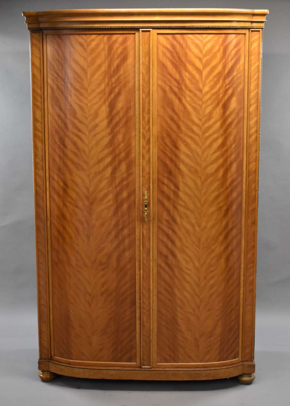 Antique Two Door Satin Birch Bow Front Wardrobe