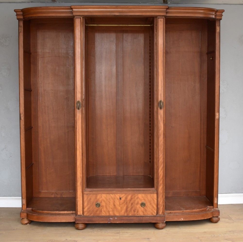 Antique Three Door Satin Birch Bow Front Wardrobe View VII