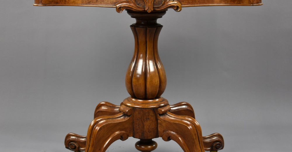 Victorian Burr Walnut Serpentine Card Table View VI