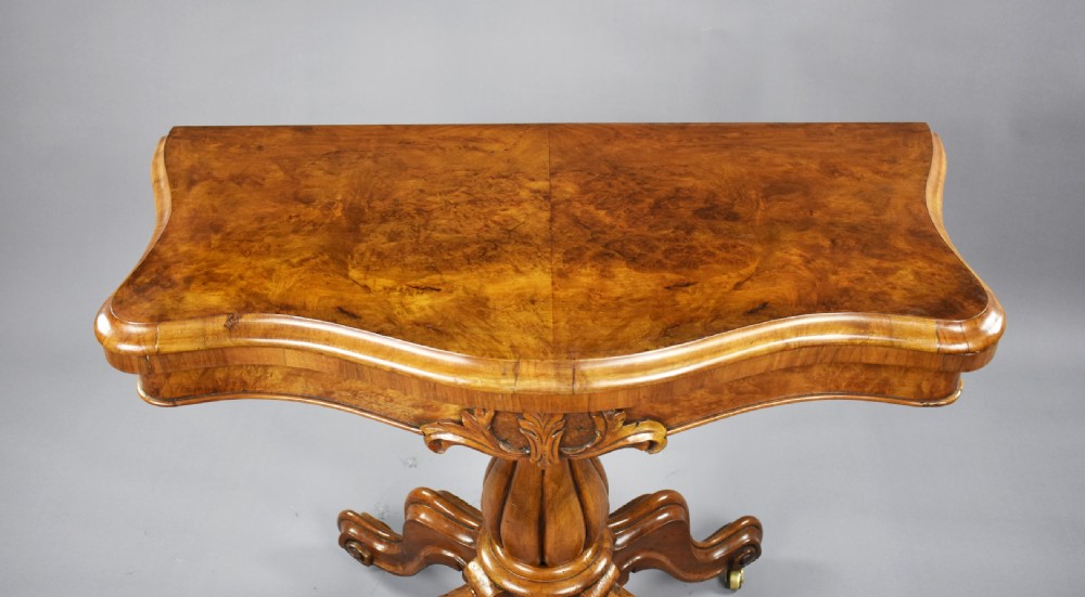 Victorian Burr Walnut Serpentine Card Table View IX