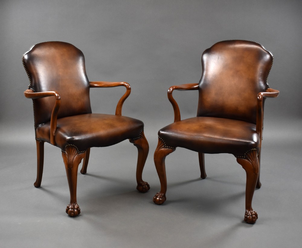 Pair of Georgian Style Open Armchairs