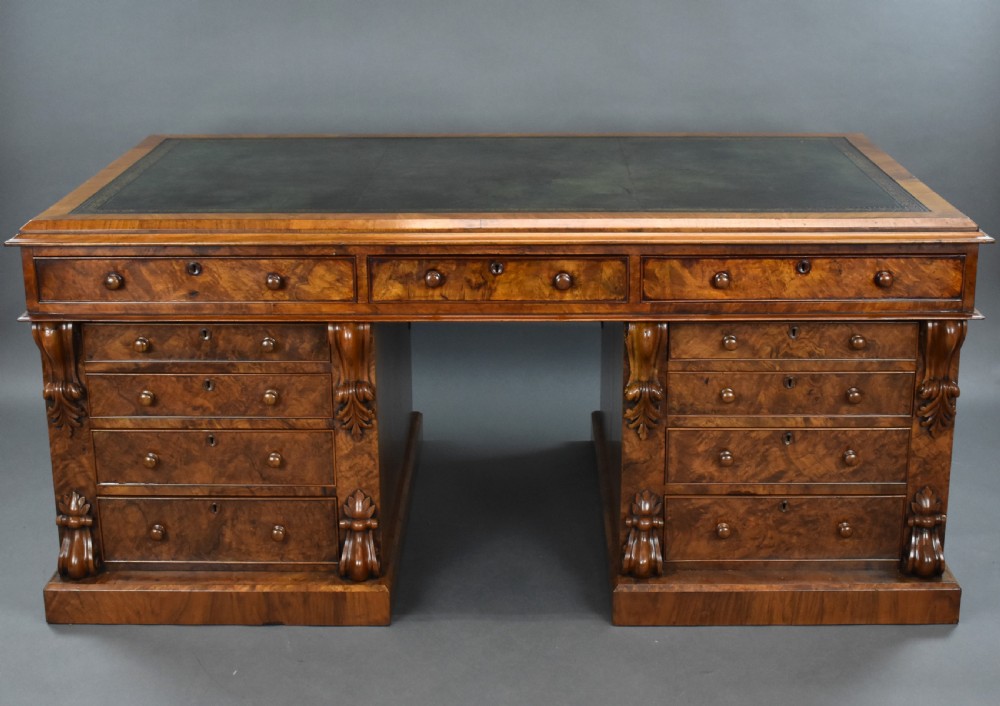 Victorian Burr Walnut Partners Desk