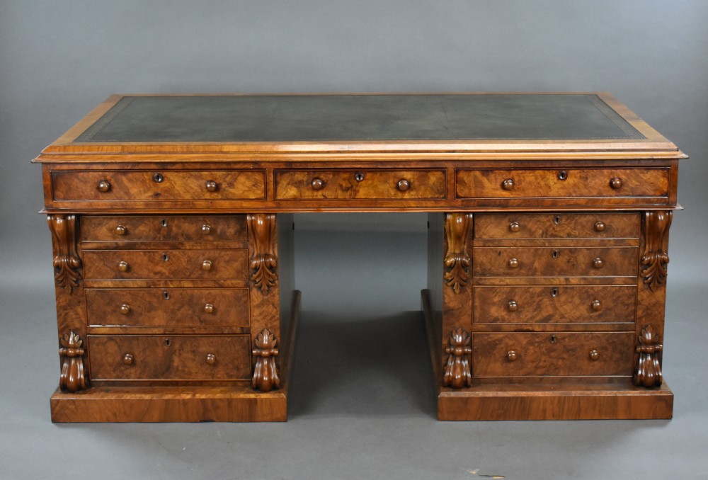 Victorian Burr Walnut Partners Desk View V