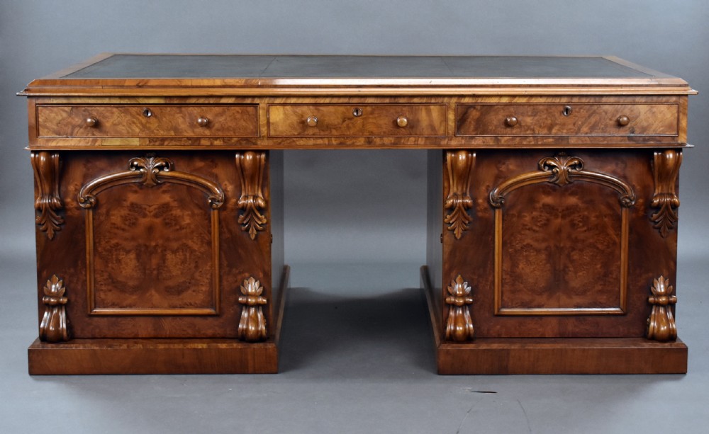 Victorian Burr Walnut Partners Desk View IX