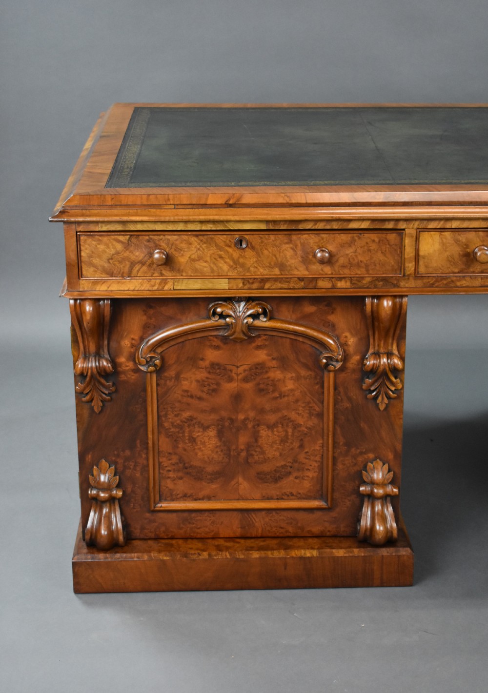 Victorian Burr Walnut Partners Desk View X