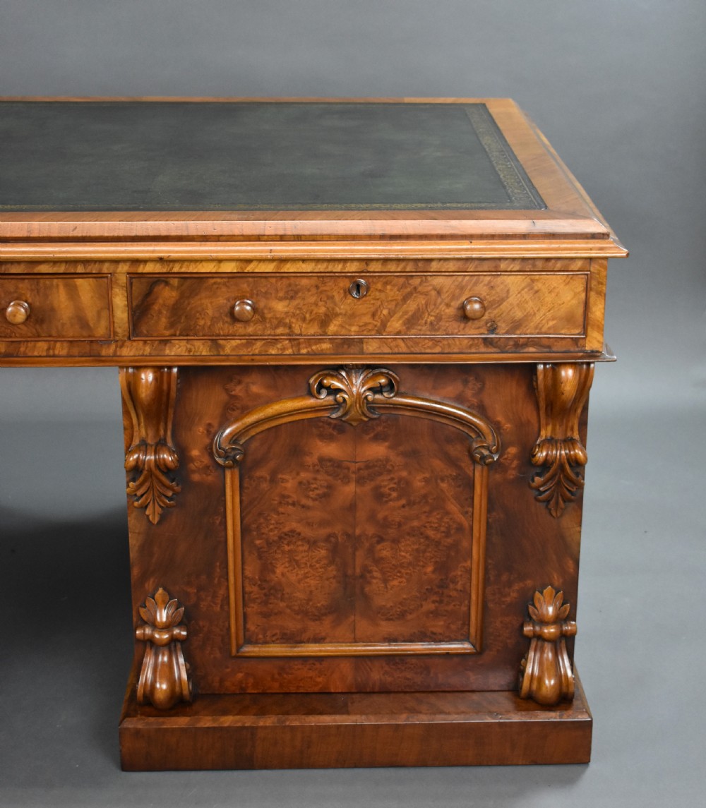 Victorian Burr Walnut Partners Desk View XI